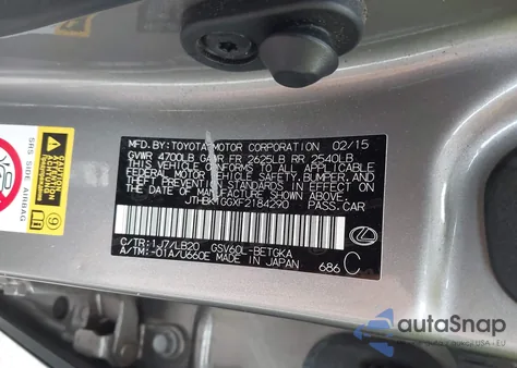 2015 Lexus Es 350 Crafted Line z USA, uszkodzony, nr VIN JTHBK1GGXF2184290